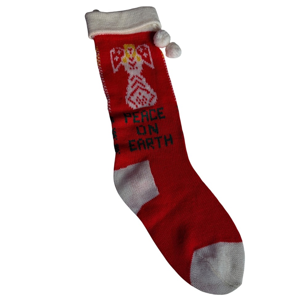 Unbranded Christmas Stocking Unisex OS Red Excellent Angel Peace On Earth Knit